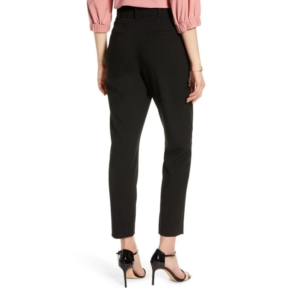 NWOT Halogen High Waist Belted Tie Ankle Trouser Pants Women's Black Size 2 - Picture 2 of 7
